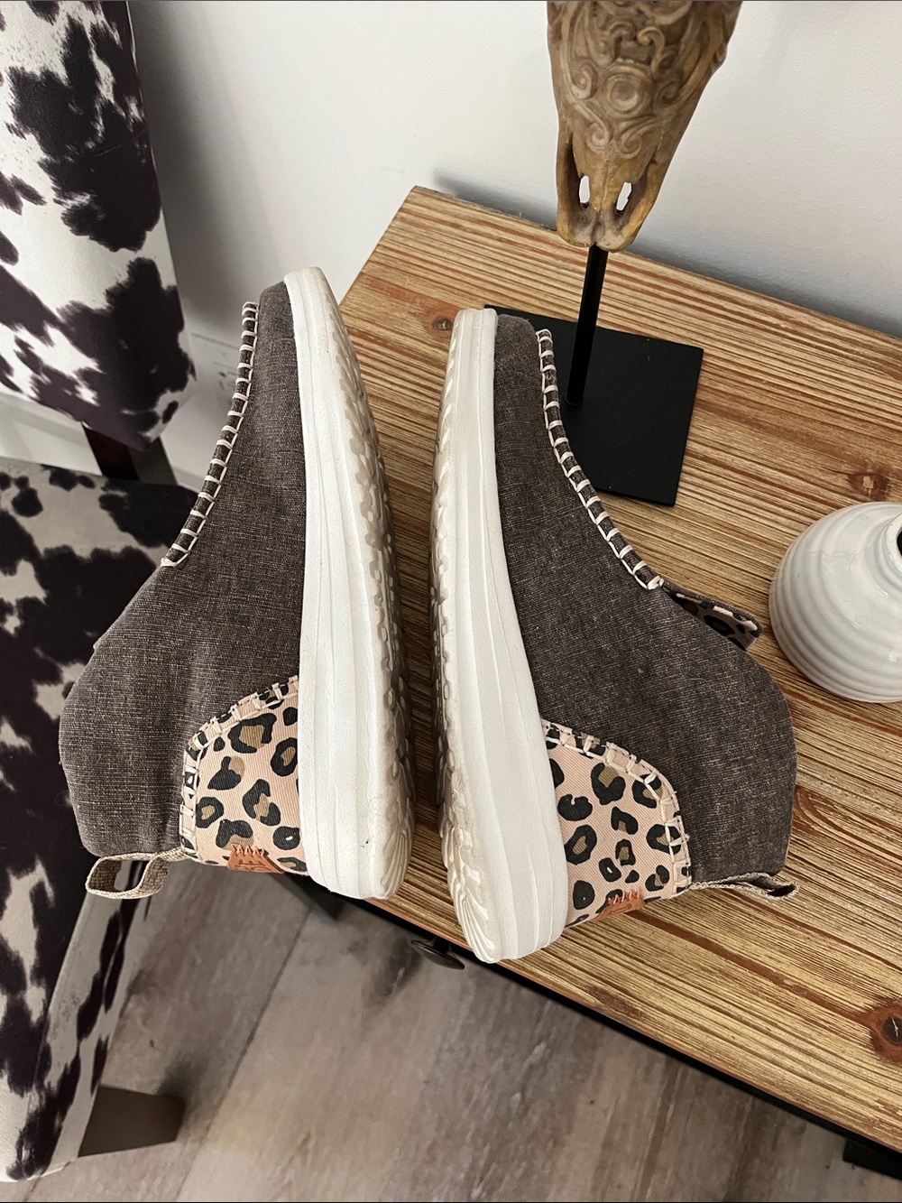 Hey Dude Women's Slip-On Sneakers in brown with Leopard Lining - Picture 4 of 7